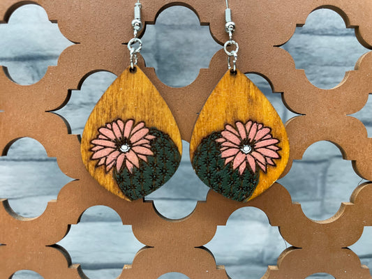 Cactus Flower Wood Earrings