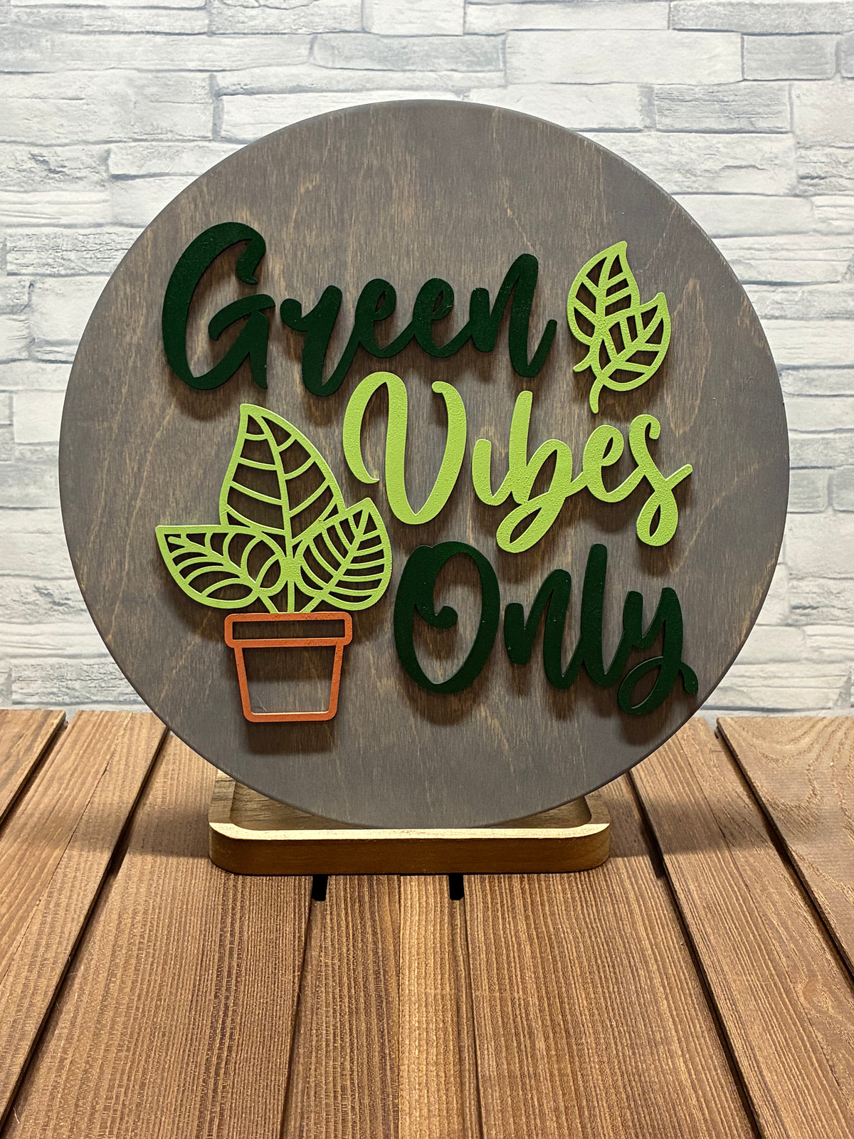 Green Vibes Only - Round Wood Wall Sign Door Hanger