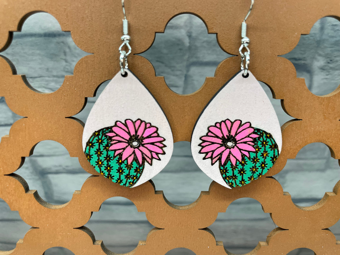 Cactus Flower Wood Earrings