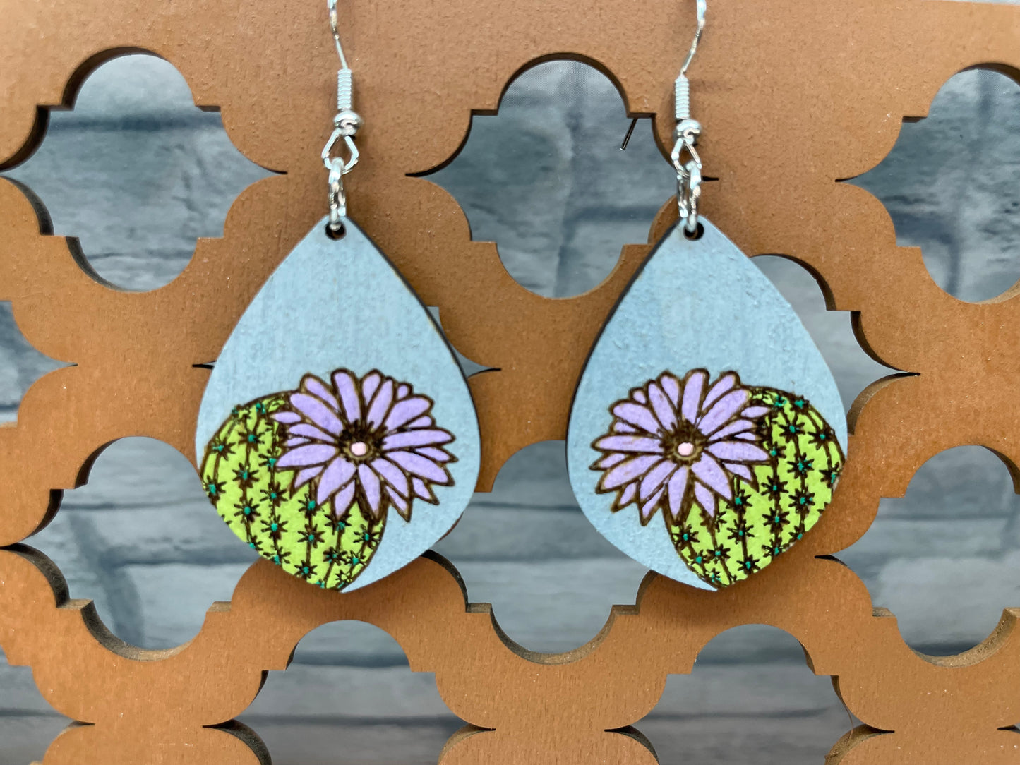 Cactus Flower Wood Earrings