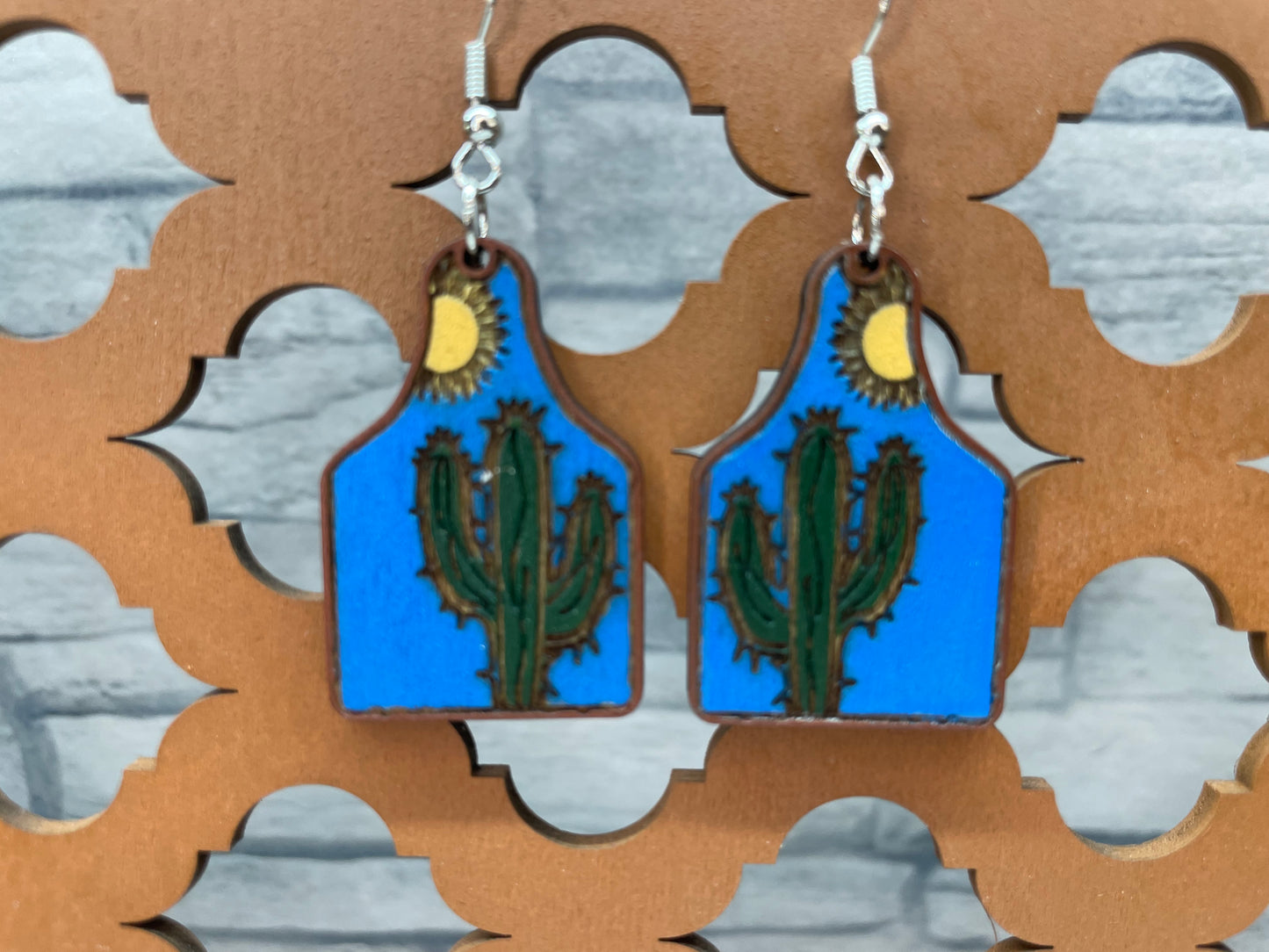 Texas Cactus Cow Tag Earring