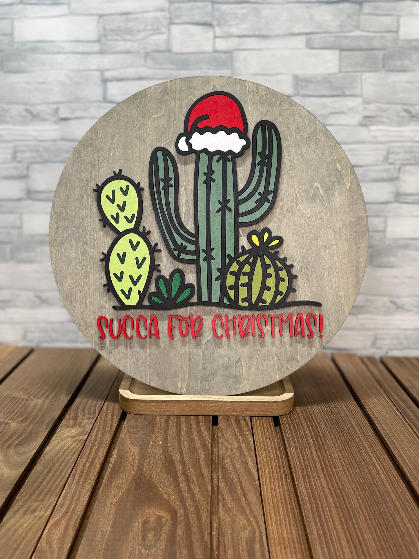 Succa for Christmas - Round Wood Door Wall Sign Hanger