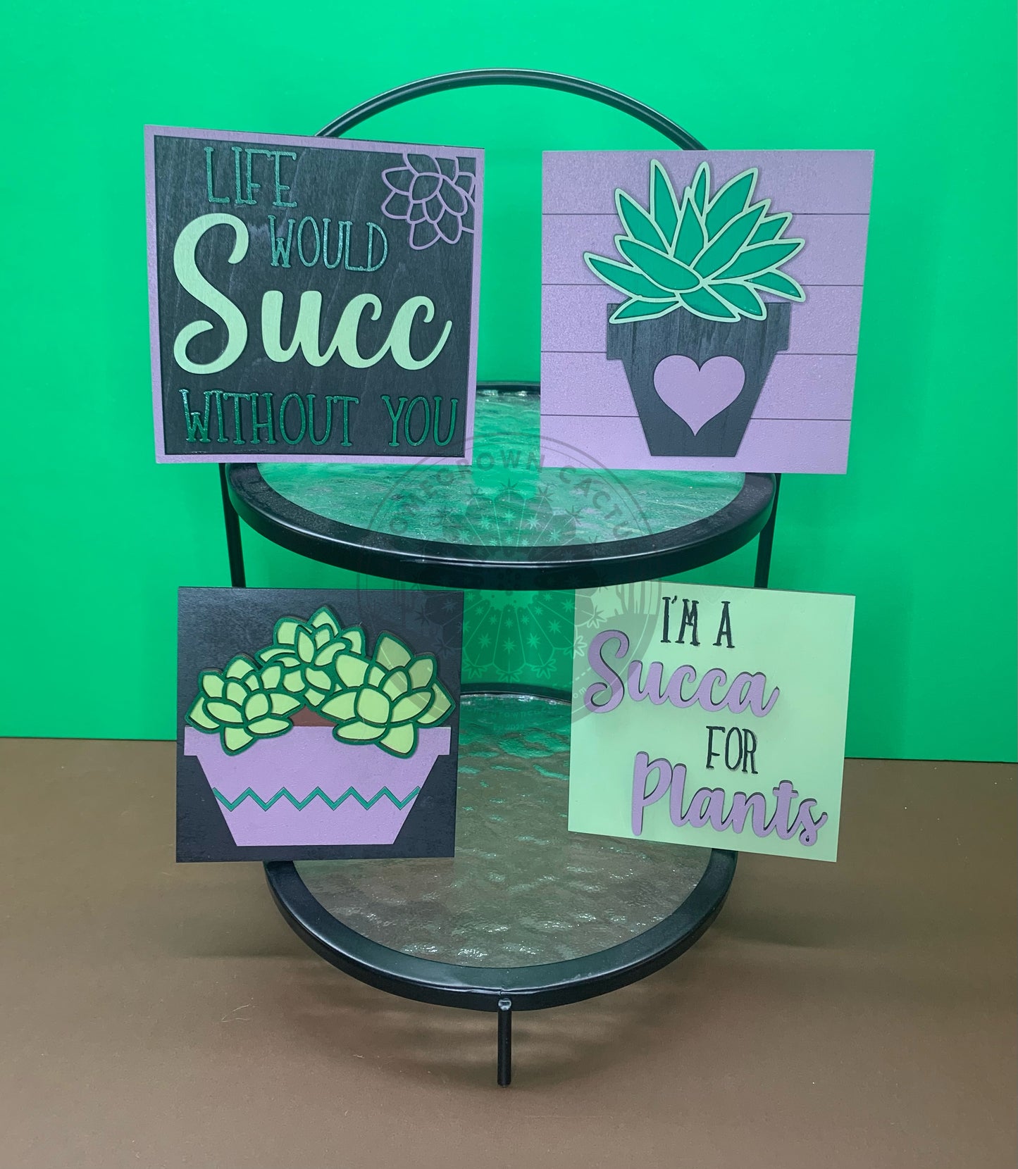 Succulent Leaning Sign Set