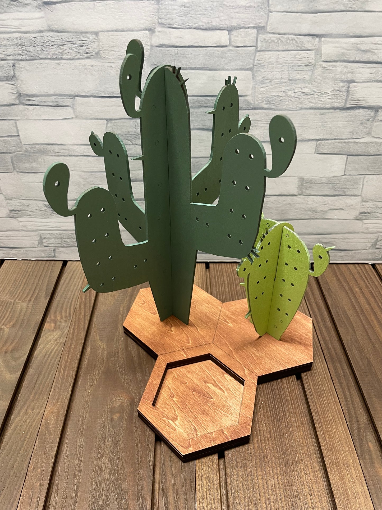 Wooden Cactus Jewelry Organizer