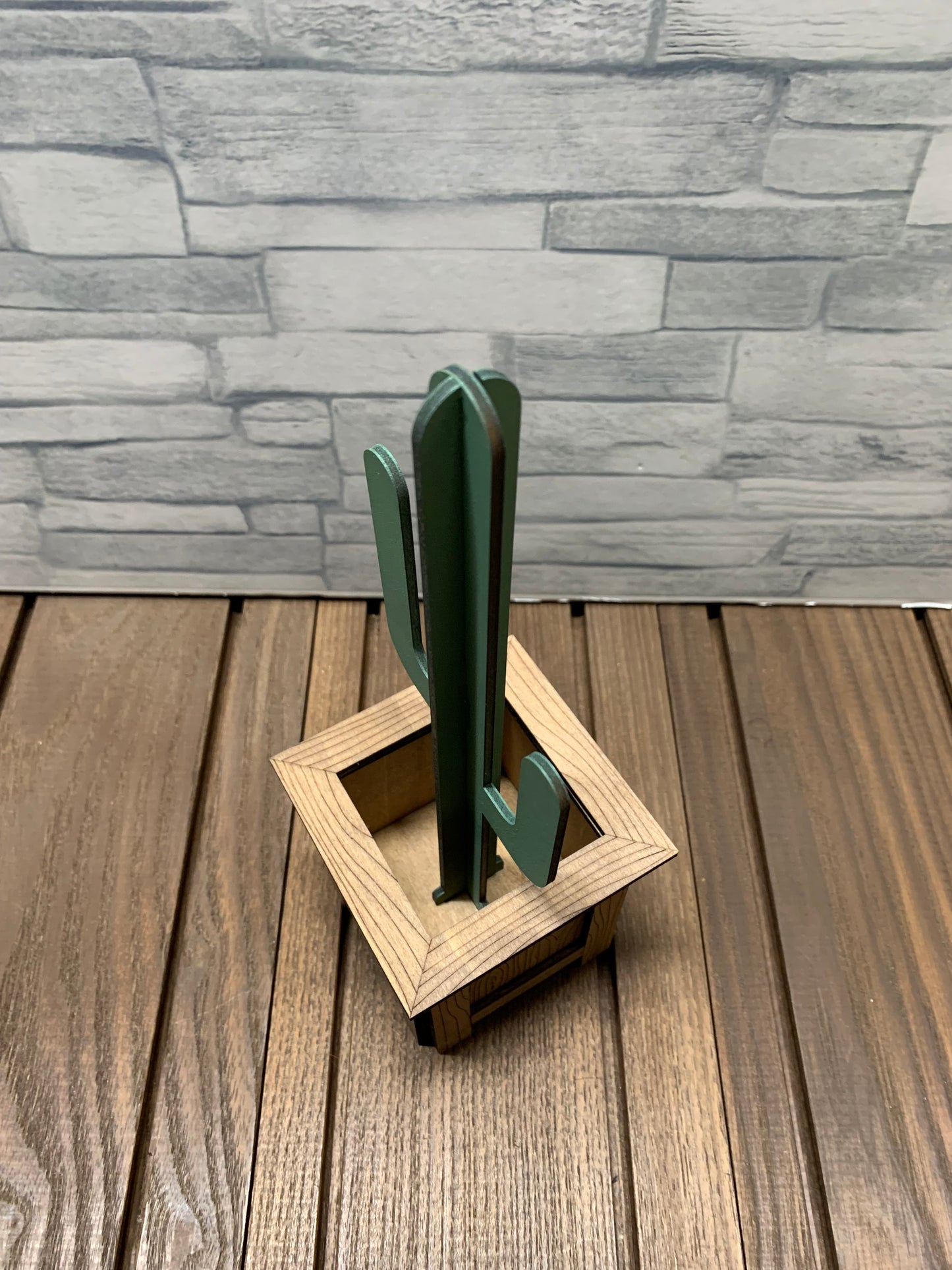 Mini Wooden Cactus Planter