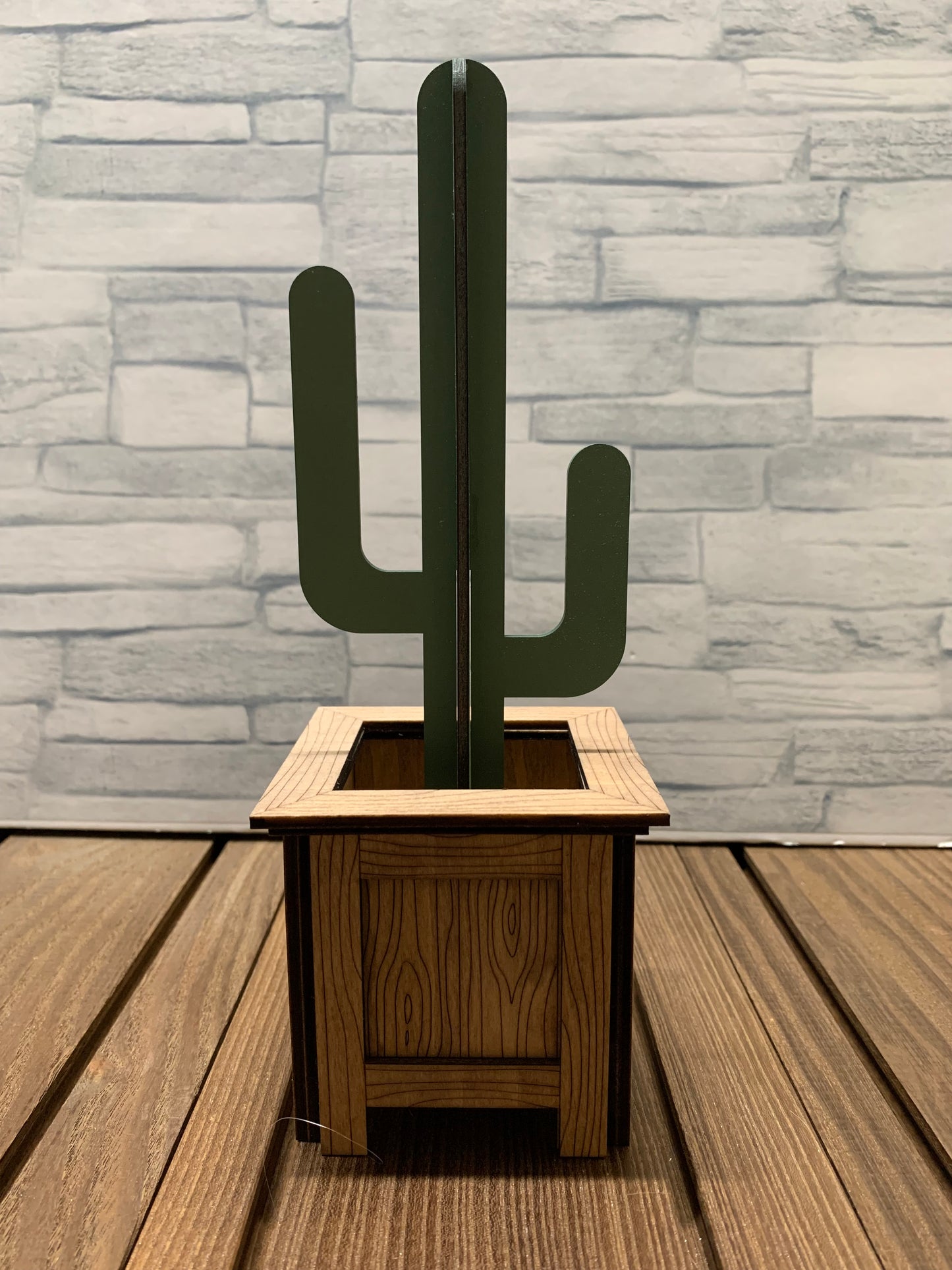 Mini Wooden Cactus Planter