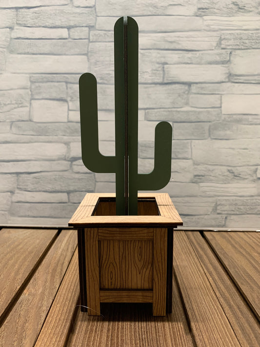 Mini Wooden Cactus Planter