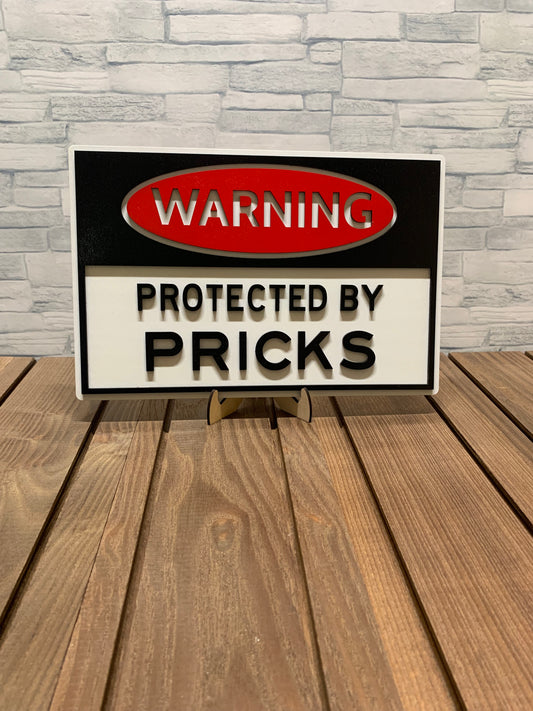 Protected By Pricks - Wood Door Wall Sign Hanger