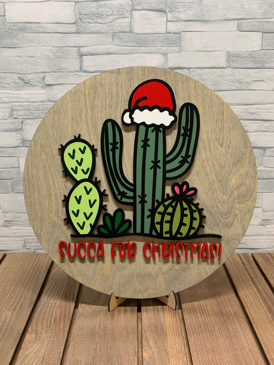 Succa for Christmas - Round Wood Door Wall Sign Hanger