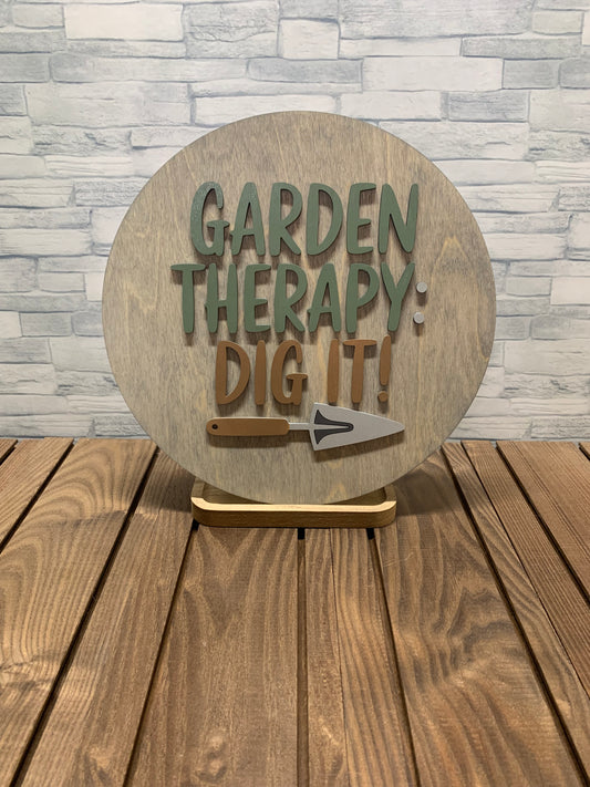 Garden Therapy Dig It - Round Wood Door Sign Wall Hanger