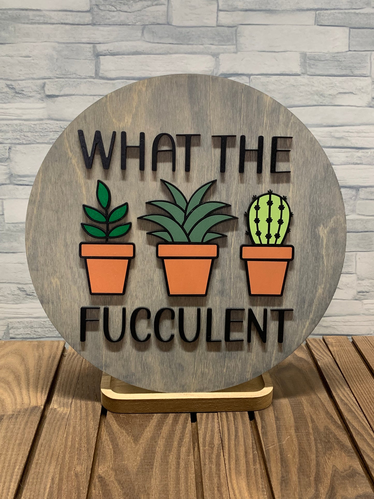 What the Fucculent - Round Wood Wall Hanger Door Sign