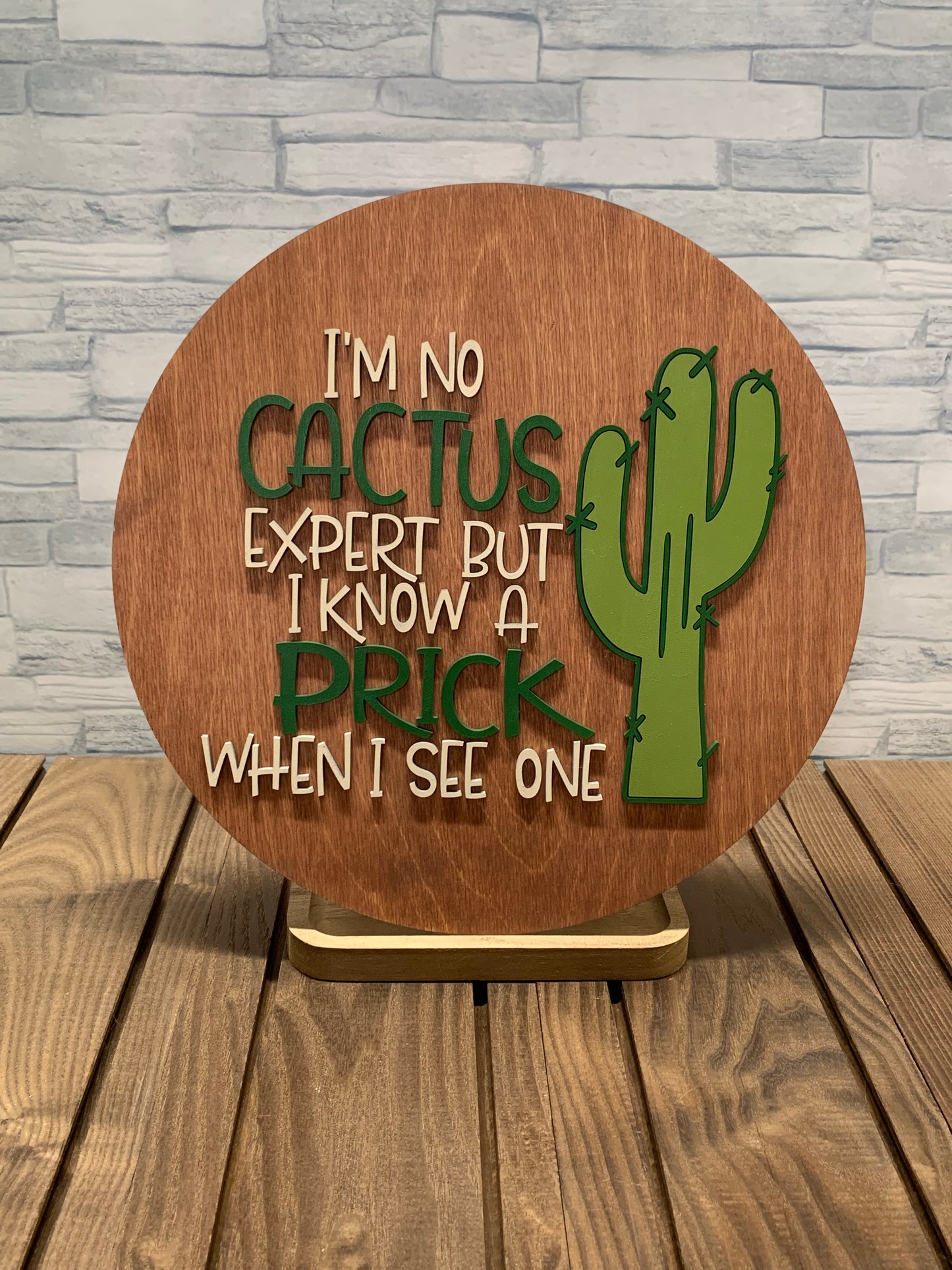 No Cactus Expert - Round Wood Door Wall Sign Hanger