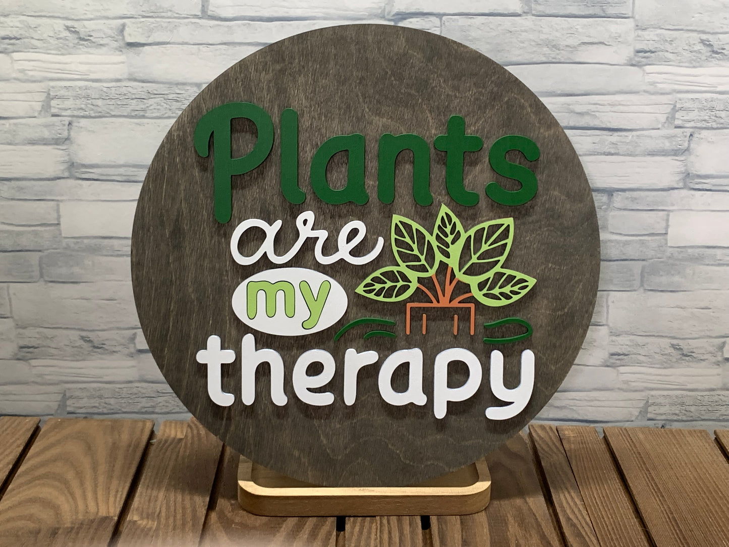 Plants are My Therapy - Round Wood Door Hanger Wall Sign