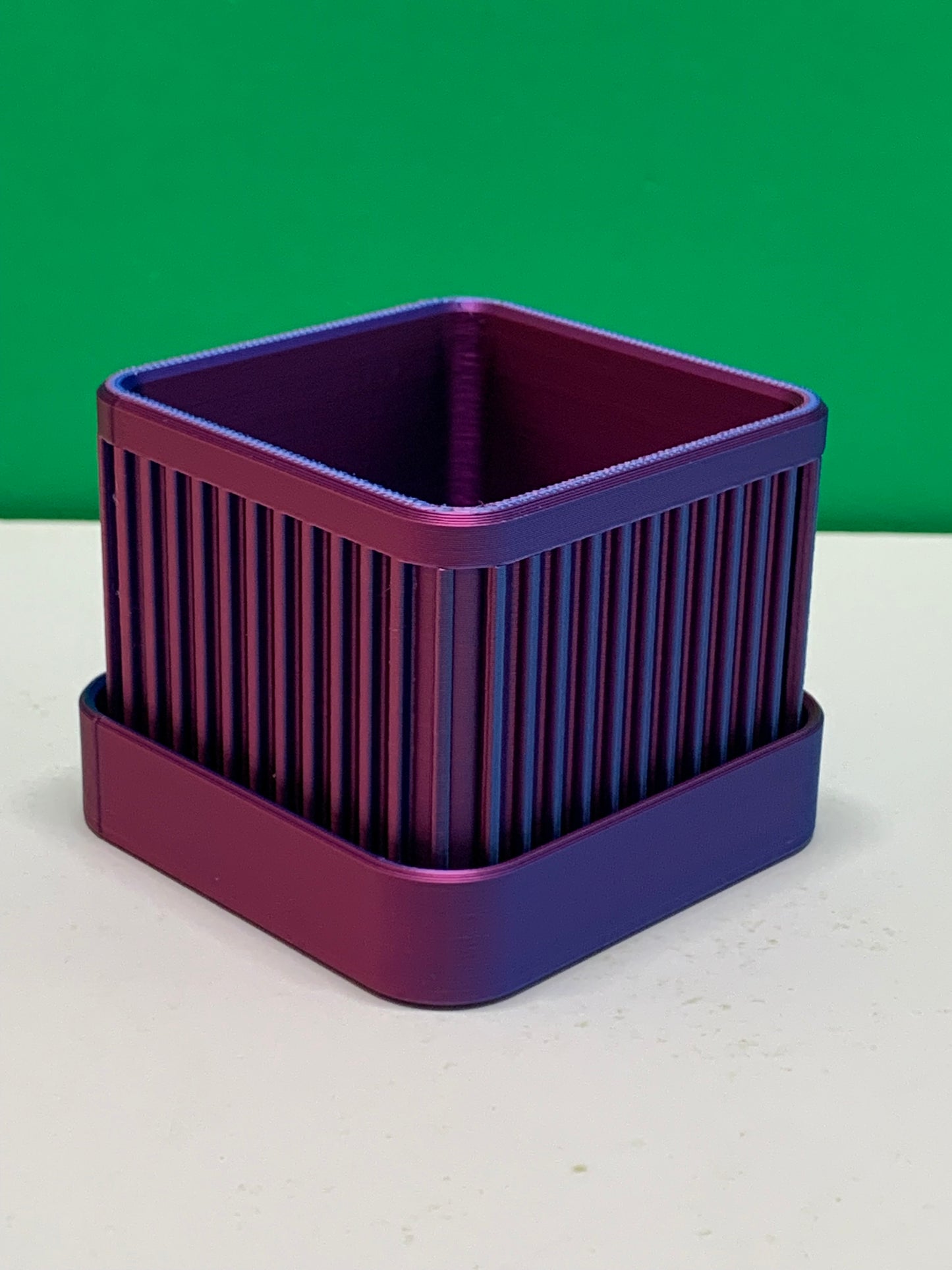 Small Square Ribbed Planter with Drip Plate