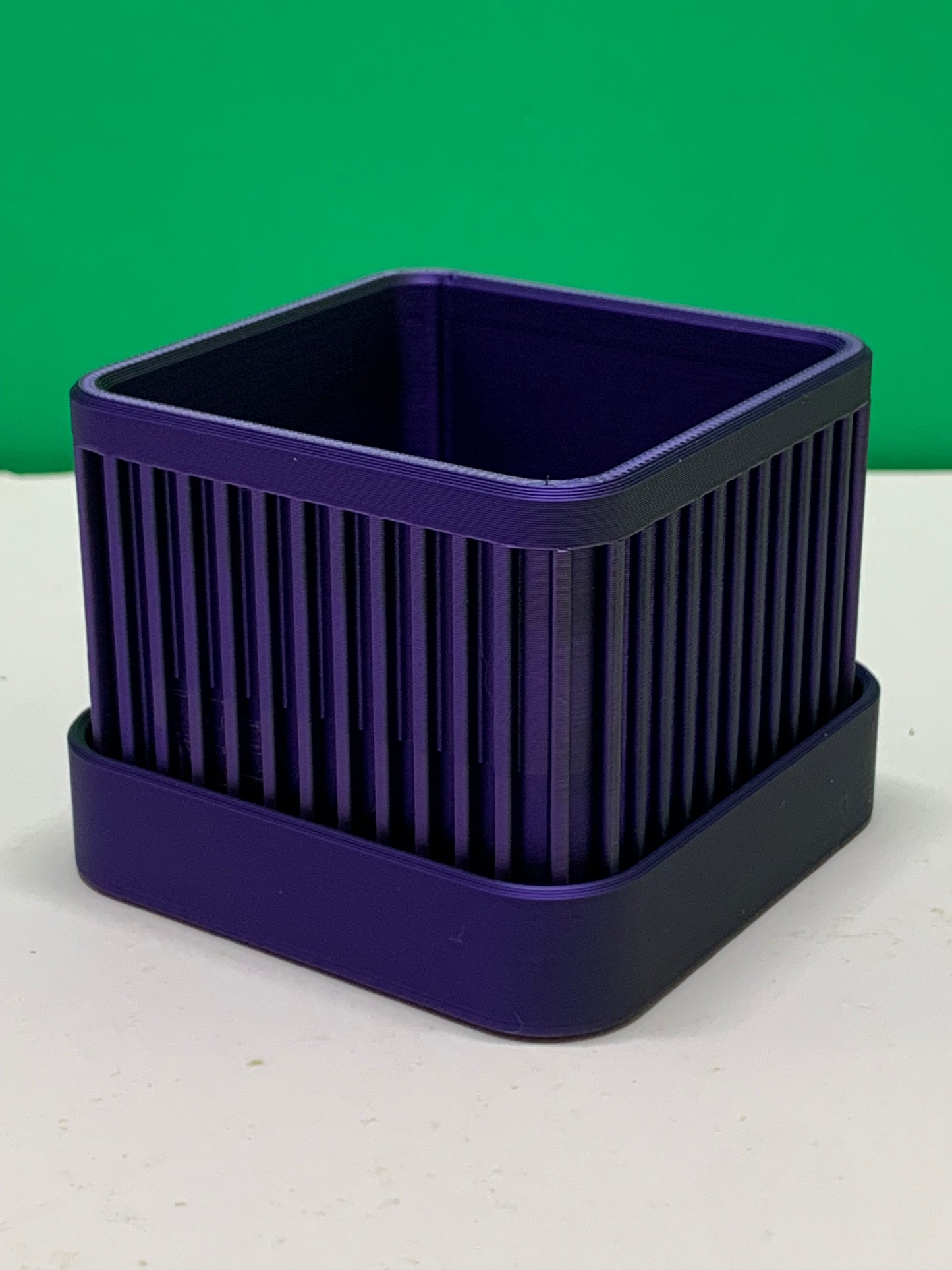 Small Square Ribbed Planter with Drip Plate