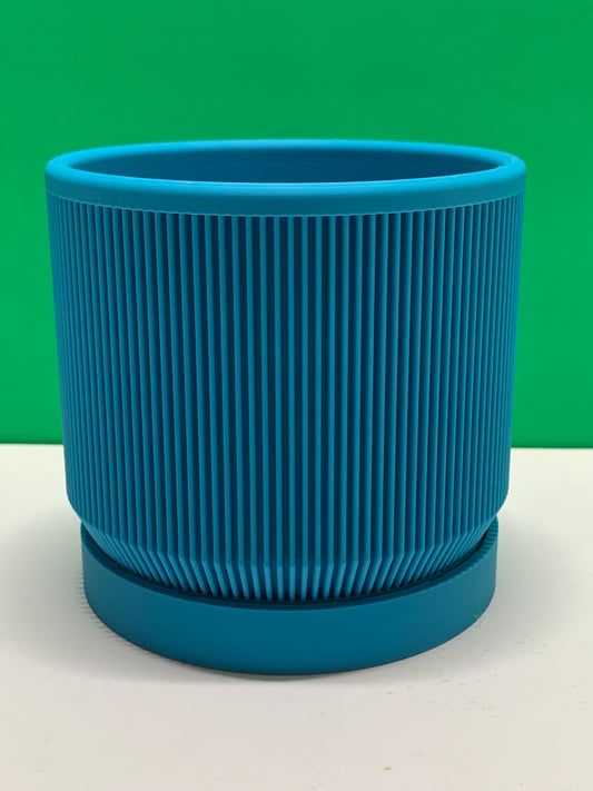 Mid Century Modern Ribbed Planter with Drip Tray