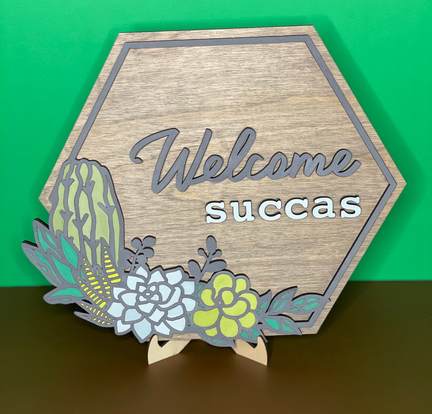 Welcome Succas - Hexagon Door Hanger Wall Sign